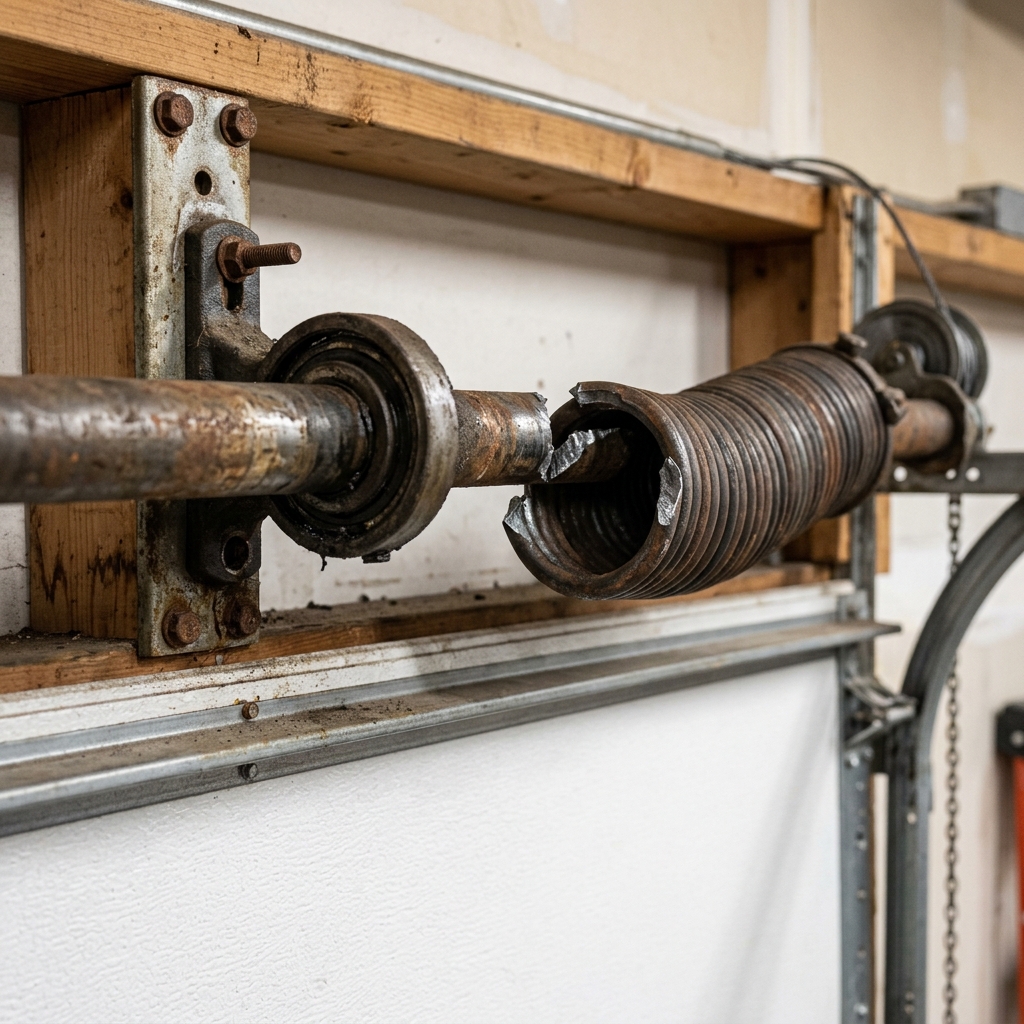 Broken garage door torsion spring