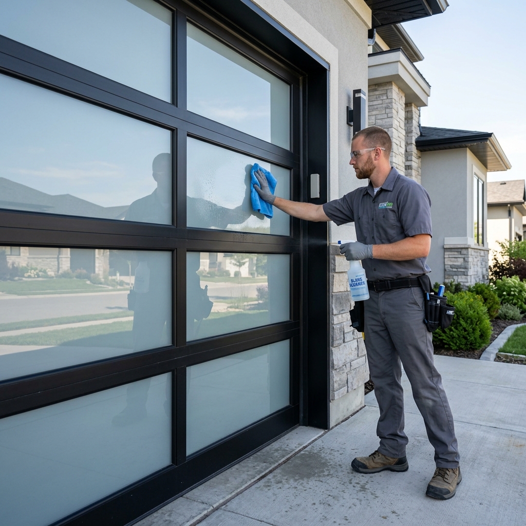 Cleaning glass and aluminum garage door panel