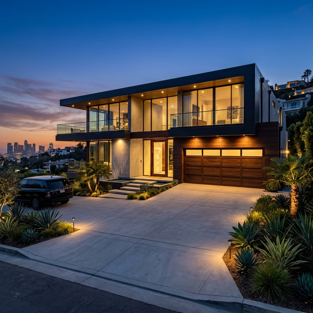 Premium dark wood flush overhead garage door