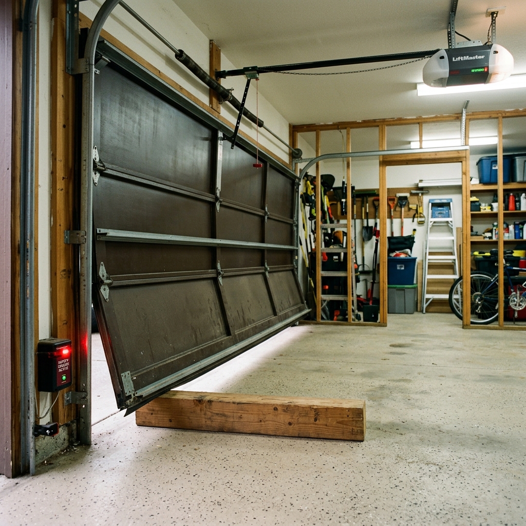 Garage door striking a 2x4 block